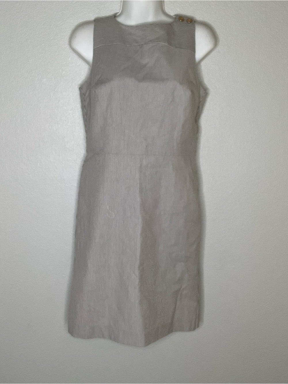 Banana Republic Sleeveless Midi Shift Dress in Taupe with Gold Buttons